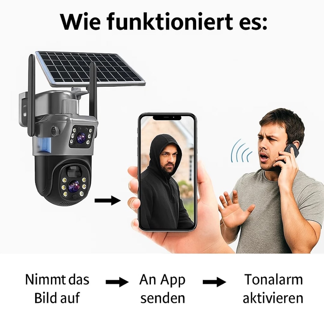 Außenüberwachungskamera | Wi-Fi-Kamera mit Solarpanel | GuardVision