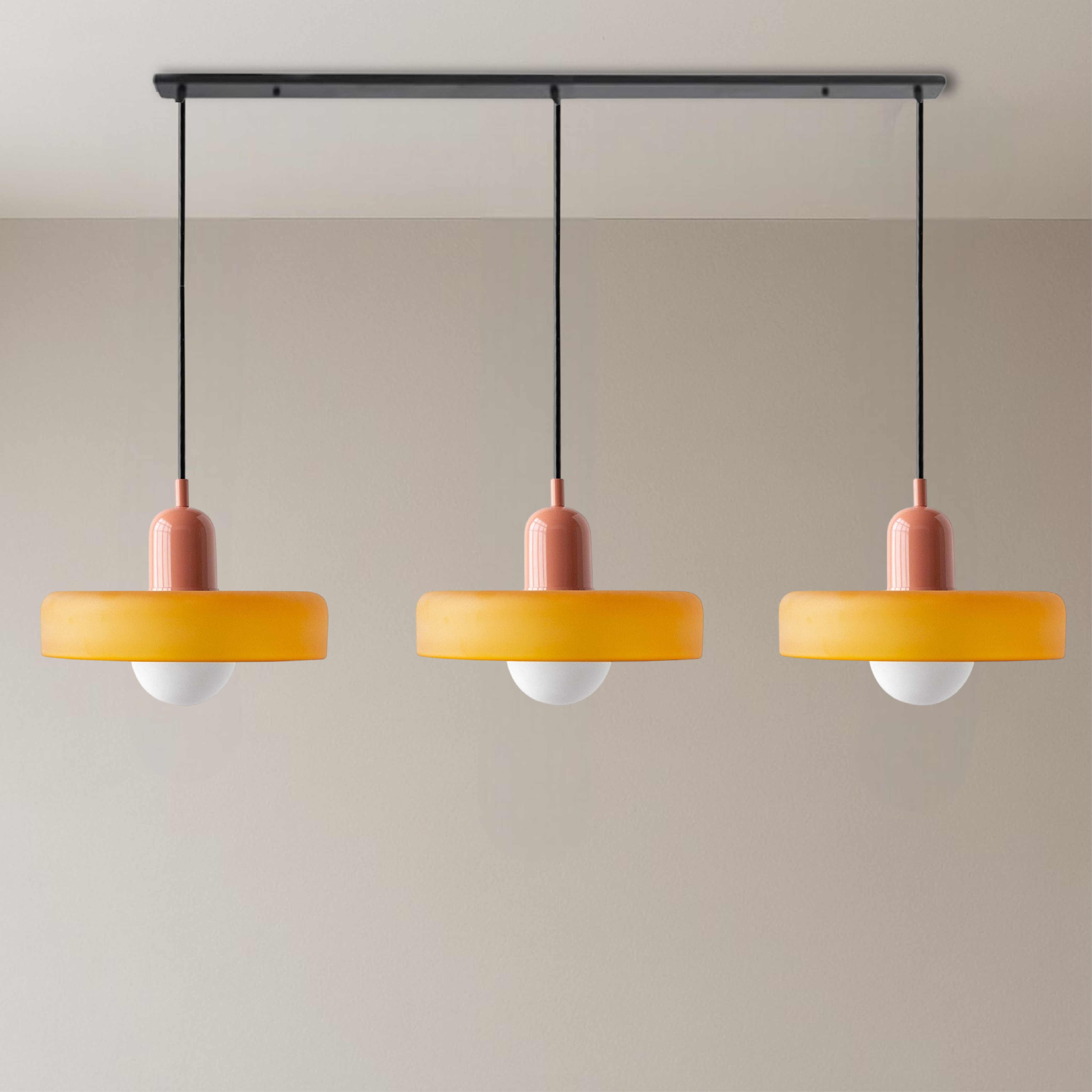 3-Head Bauhaus Farbige Glas Pendelleuchte