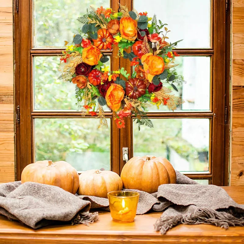 Autumna Charm Herbstkranz | Kürbis & Rattan | 40 cm | Handgemachte Dekoration für Herbst & Erntedankfest