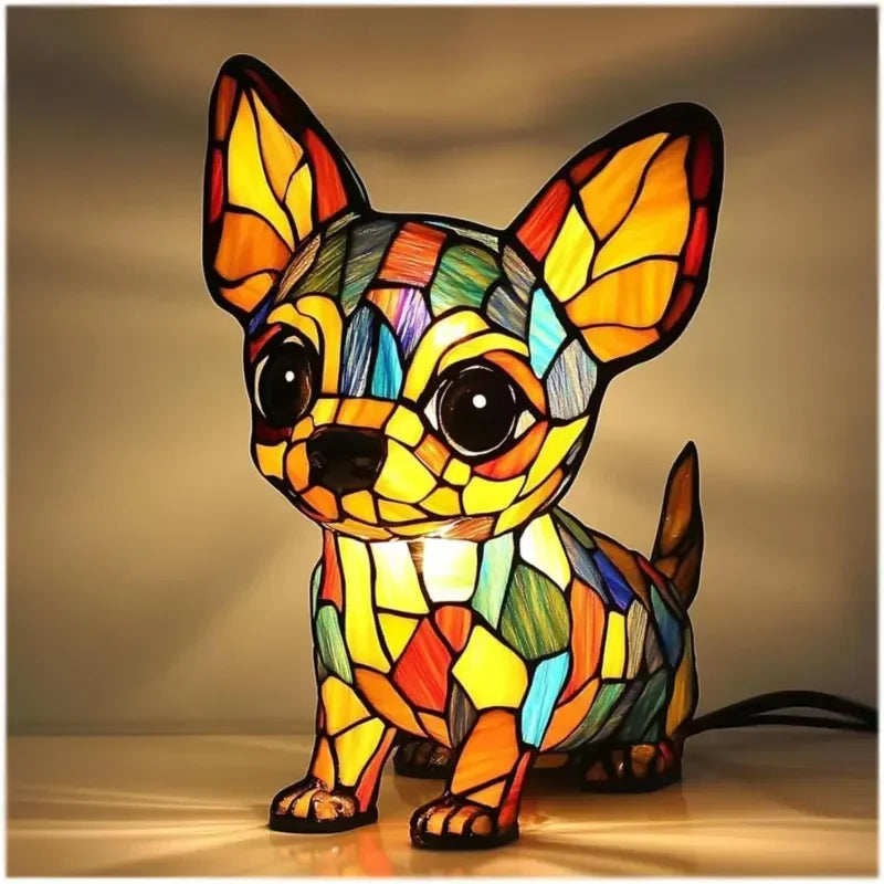 Buntglaslampe - Hundedesign - Tischlampen