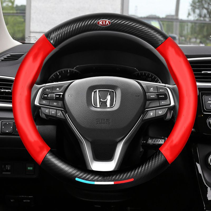 Anti-Rutsch 3D Prägung Kohlefaser Leder Auto Lenkradbezug Universelle Passform