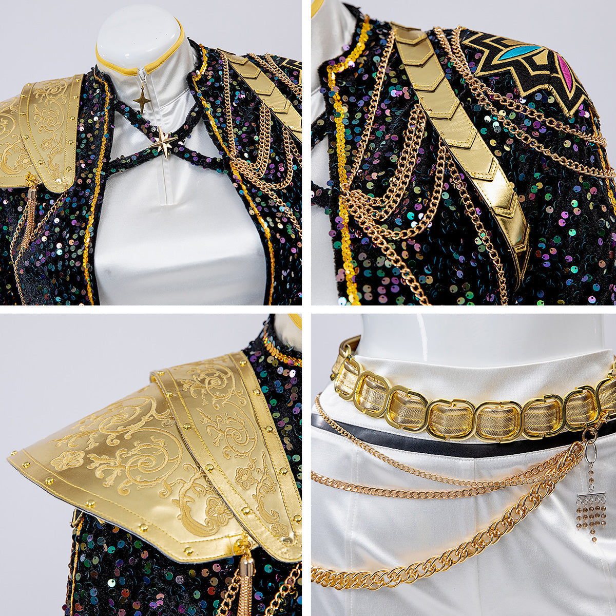 Glitzer Kostüm Damen Schwarz Gold