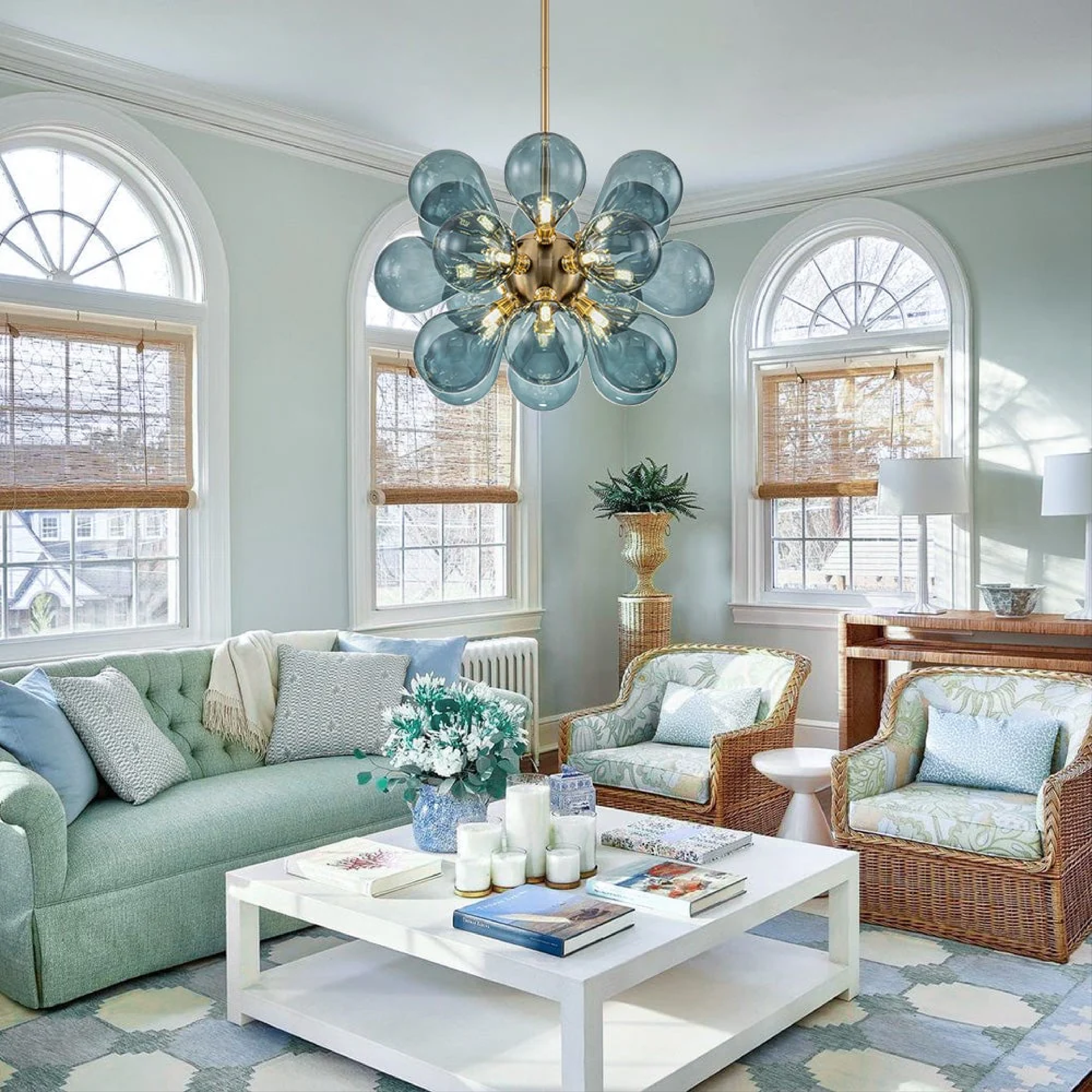 Jarises Blaue Glas Cluster Pendelleuchte